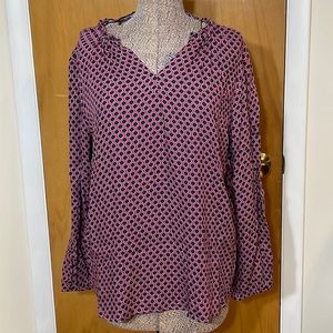 Basic Editions Womens XL Long Sleeve Blouse Pink and Navy Blue Pattern
